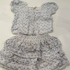 LoveShackFancy Floral Blue and White Two-Piece Outfit size 10&12 LIKE NEW